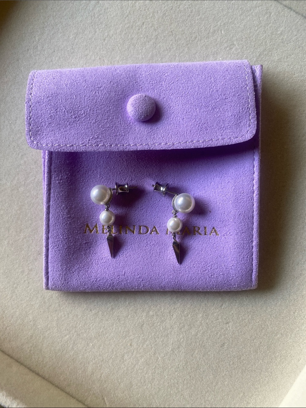 Melinda Maria Lavender Pearl Spike Earrings with Silver Spikes